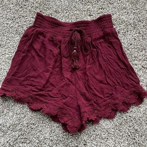 3/$12 Mudd Maroon Tie Front Lace Lined Shorts